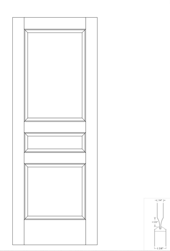 Primed Smooth 3 Panel Neutral Raised Panel Solid Core Interior Doors Model# 3NTC
