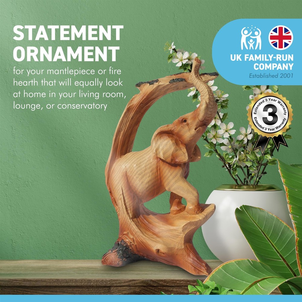 Wood effect resin Stately ELEPHANT UNDER TREE ORNAMENT