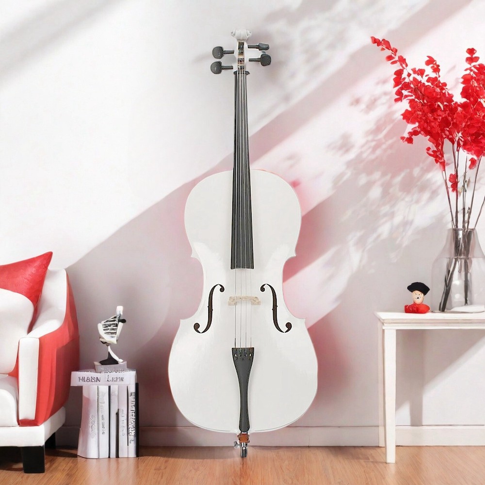 4/4 Full Size White Acoustic Cello Set, Top Grade Beginner Cello & Violoncello