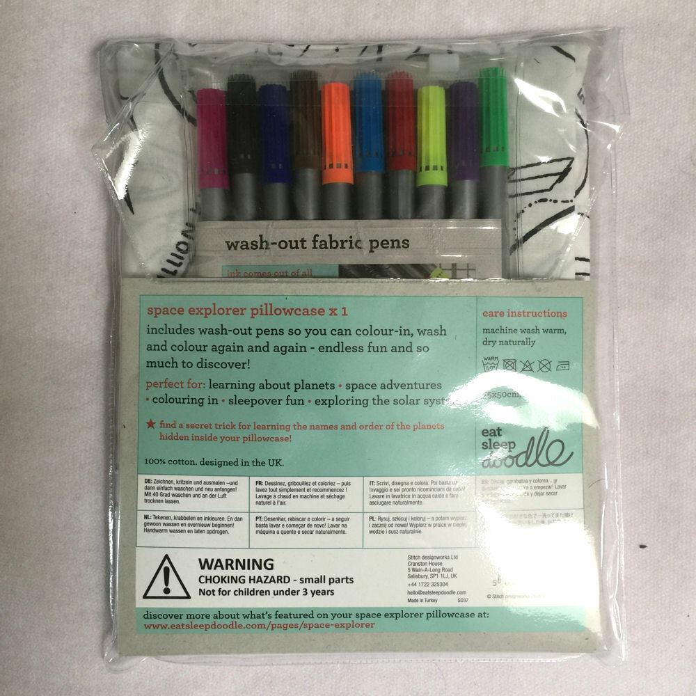 Eatsleepdoodle Space Explorer Pillowcase Color & Learn Planets Rockets with Pens