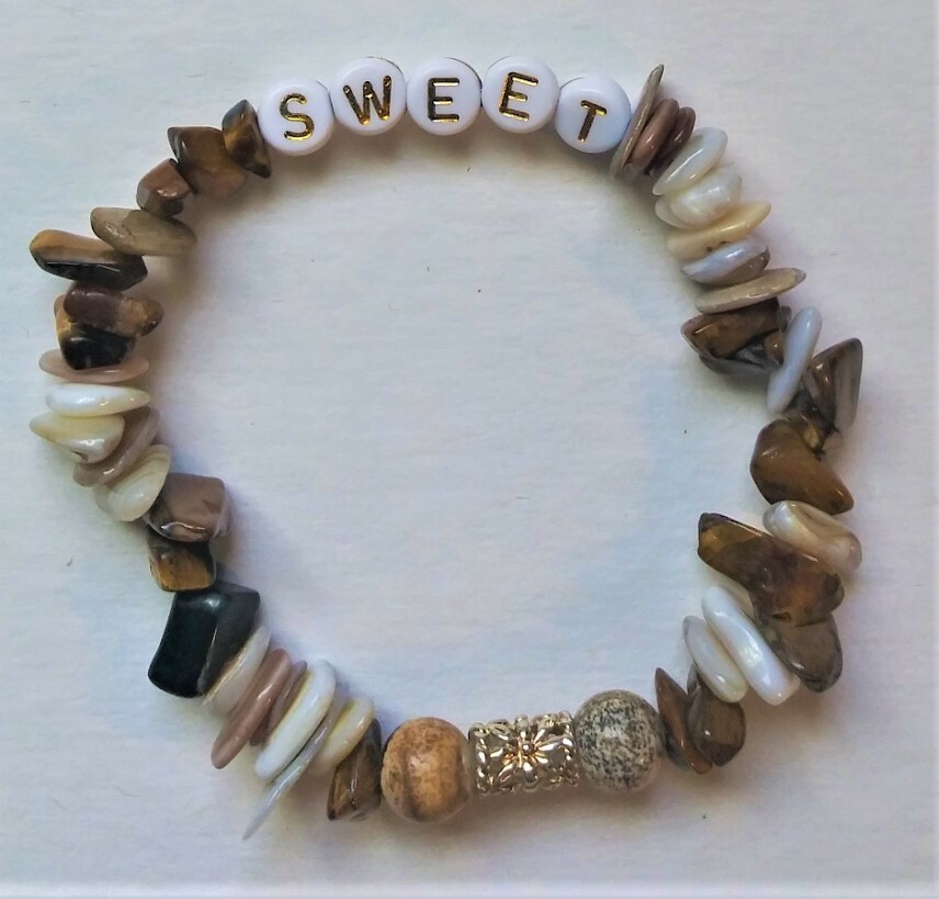 Sweet Mom Stretchy Bracelet Stack Wood Beads and Chips