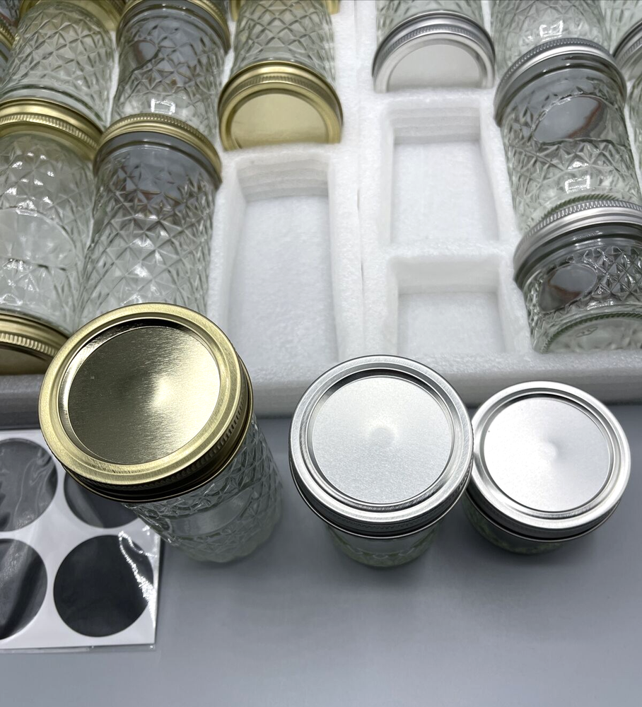 24 Pack Mason Jars with Lids 4,8,12oz Jars