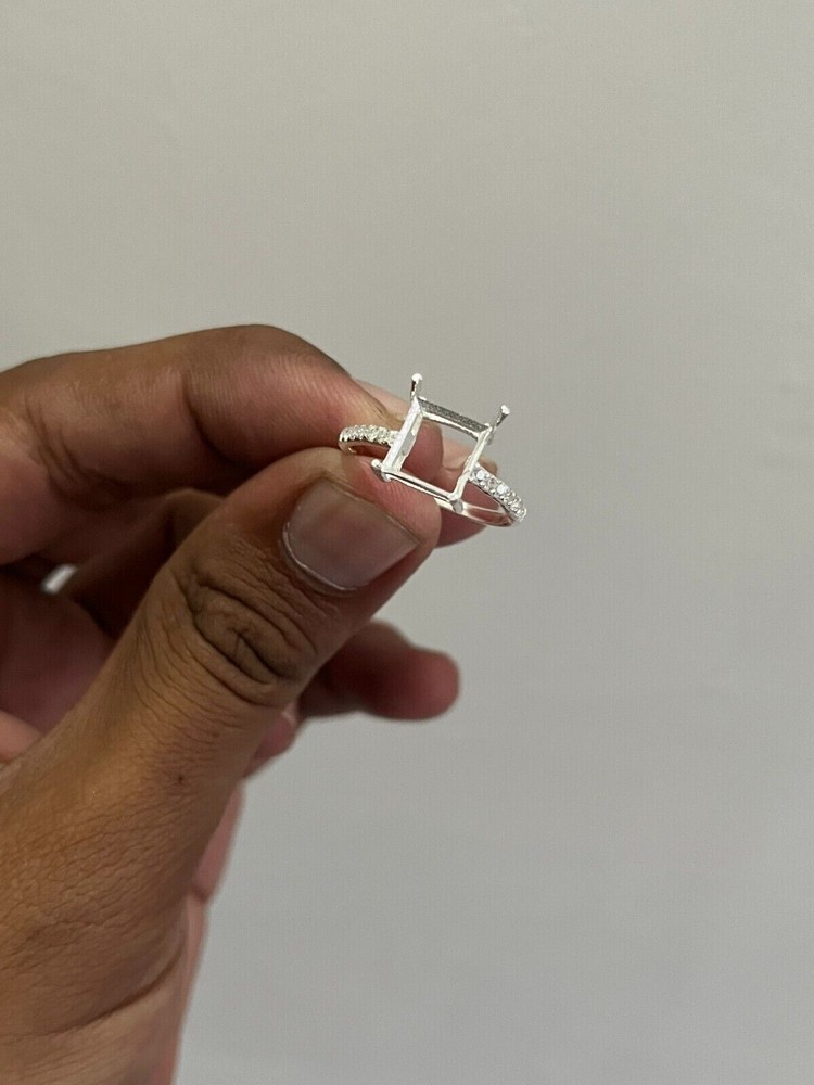 925 Sterling Silver Semi Mount Square & Cushion Ring 8x8 MM Size Ring