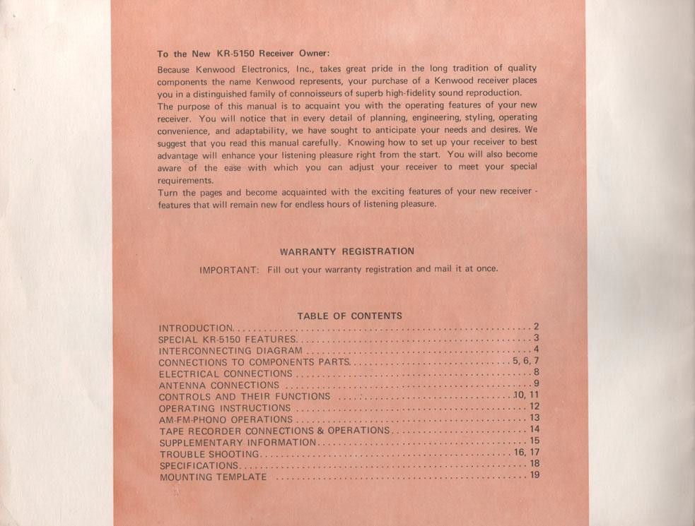 Kenwood KR-5150 Solid State Receiver Instructions Manual User Guide: Coil Bound
