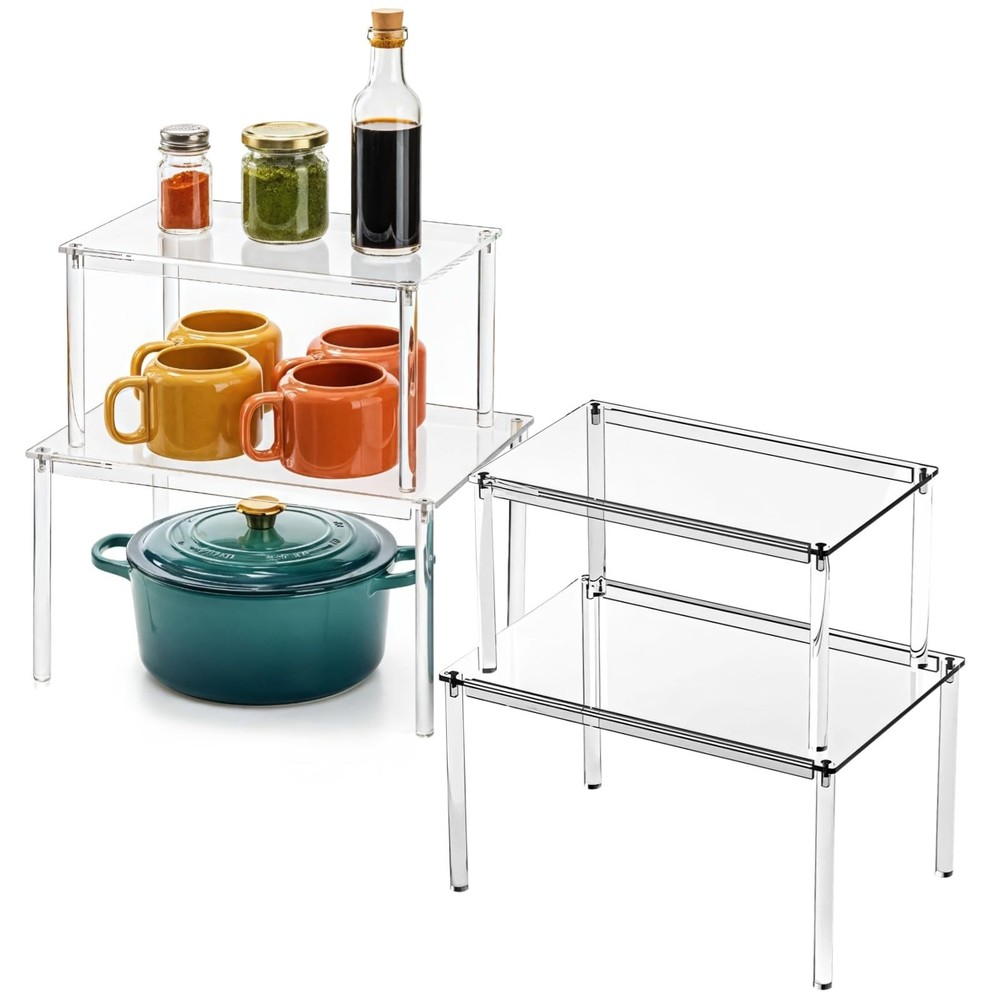 4 PCS Clear Acrylic Cabinet Organizers Stackable Countertop Spice Shelf Risers