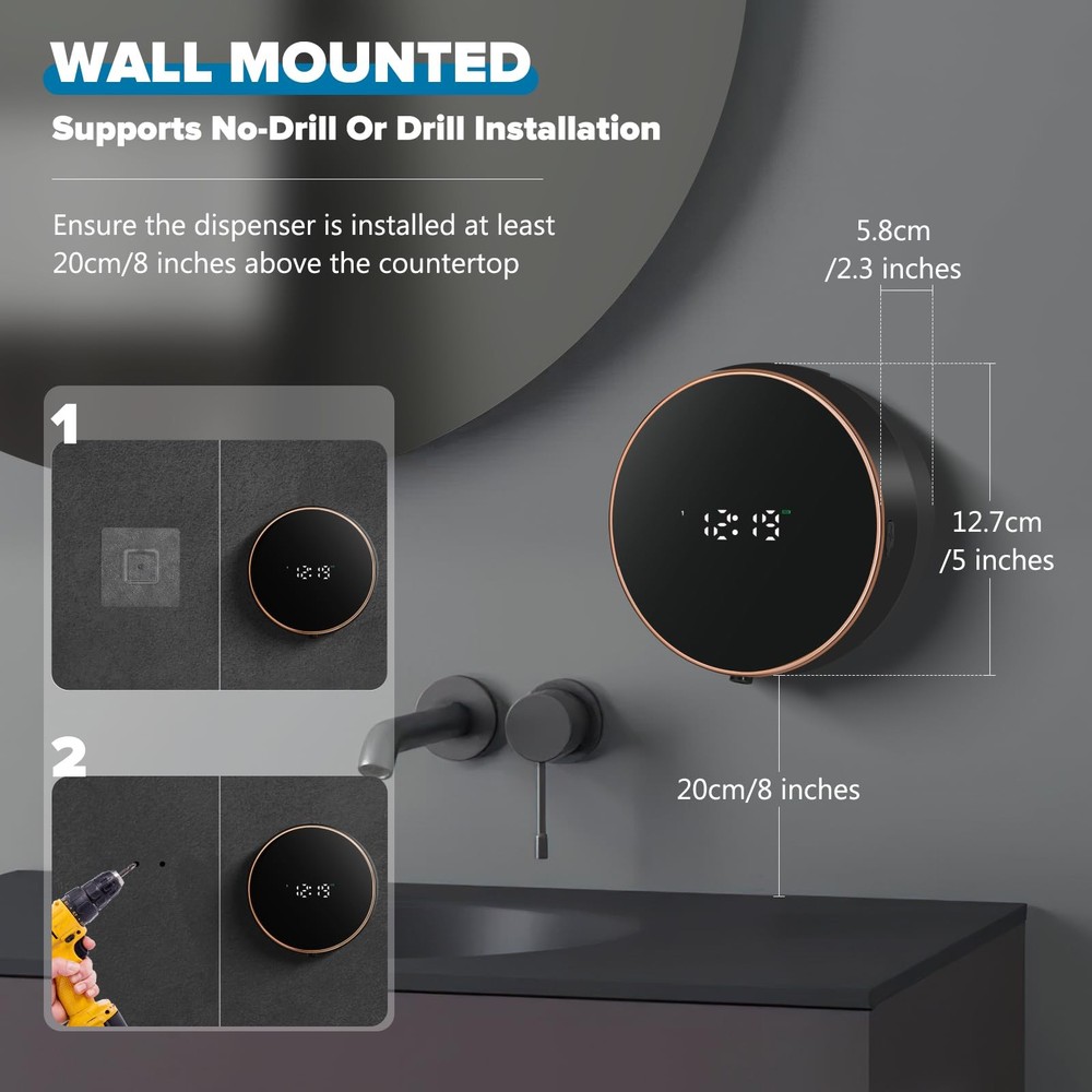 Automatic Soap Dispenser Foam Bathroom: Wall Mount Rechargeable Touchless Adj...