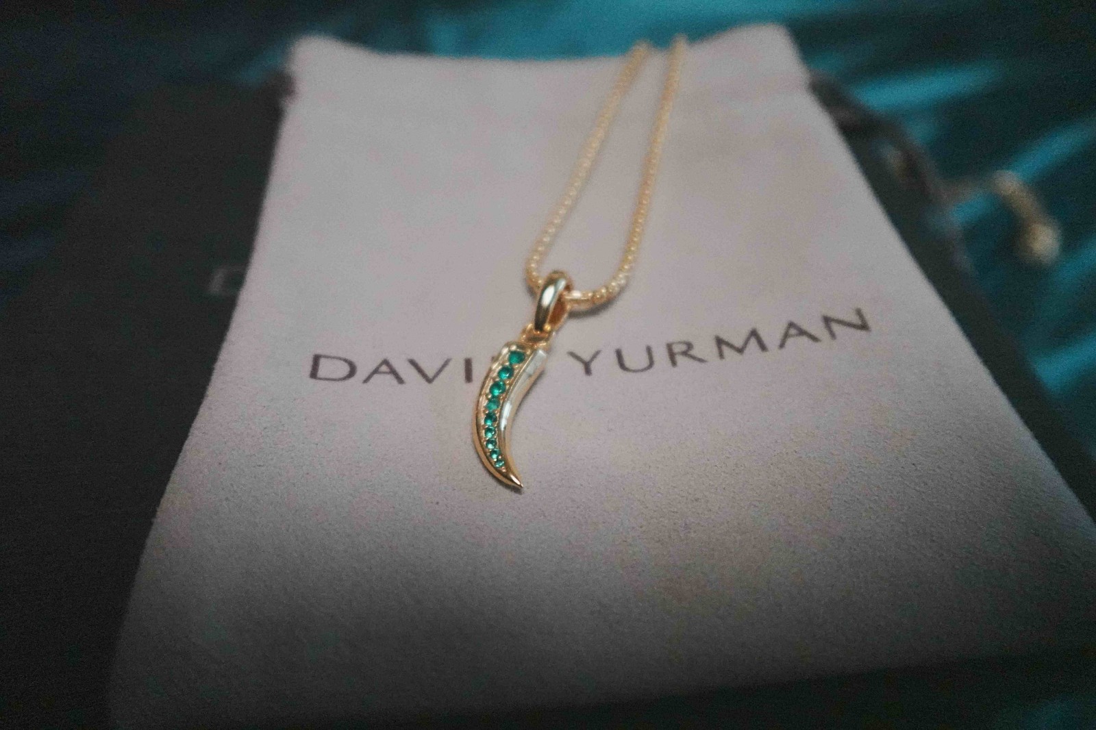 Gift/DavldYruman18K&YG Blue*Crescent Pendant Necklace 17"