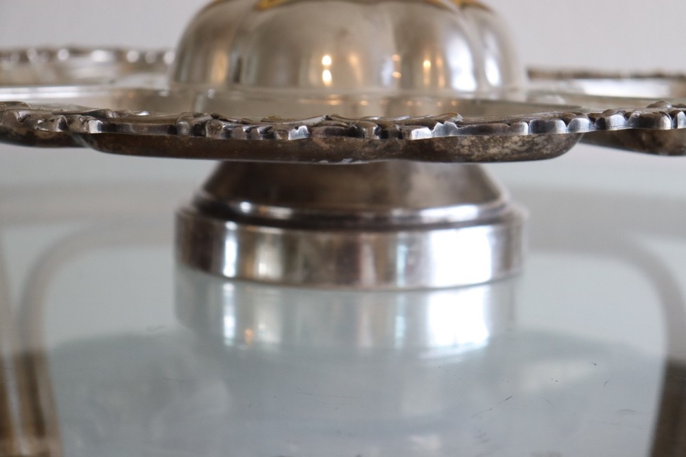 Vintage Silver Plated Lazy Susan Serving Platter 21" Turn Table Vegetable Dip