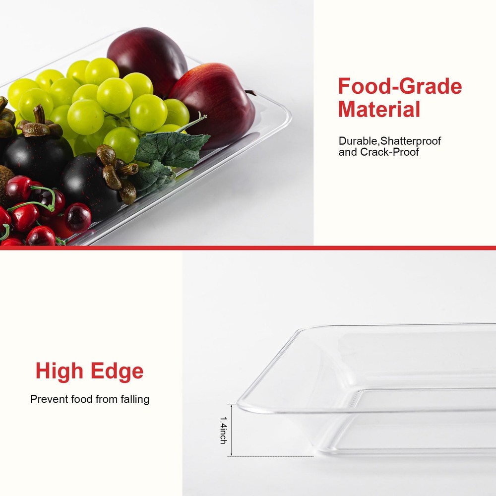 LCCFHTI 6Pack 14" x 9" Clear Large Plastic Serving Trays, Reusable Serving Pl...