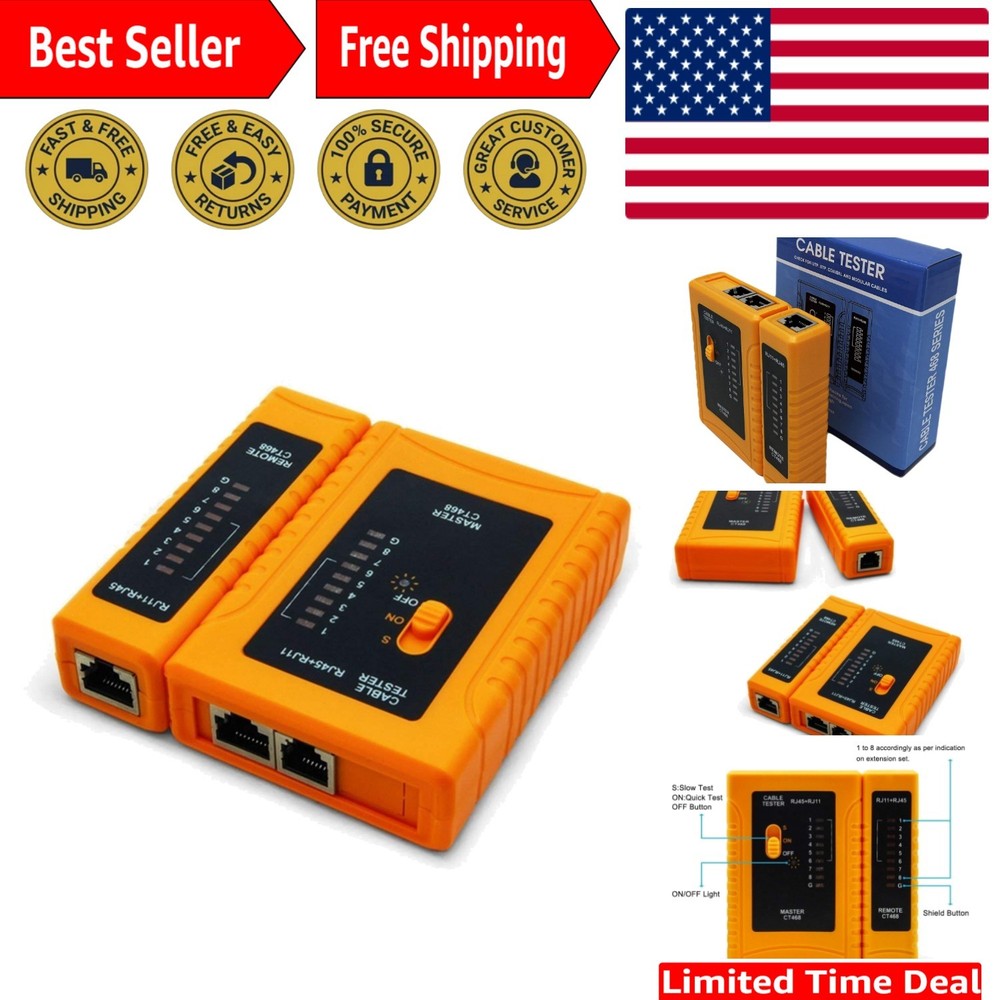 Compact RJ45 Network Cable Tester - Reliable UTP Wire  Tool, Battery-Powered