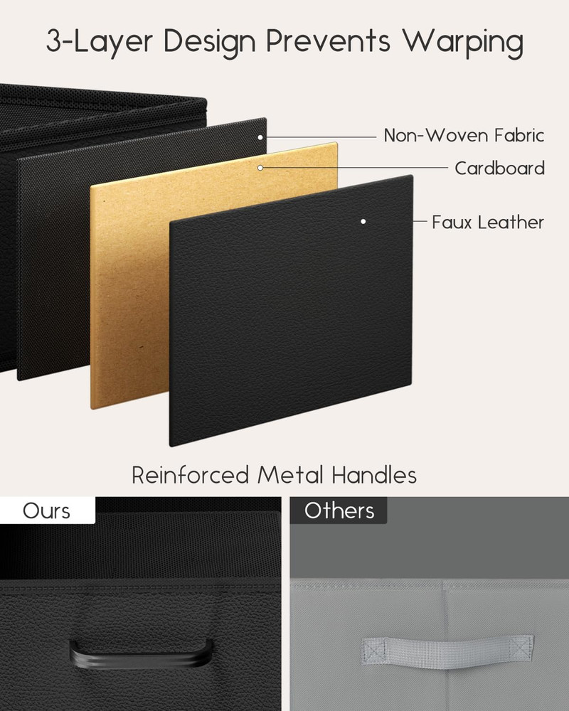 Stackable Storage Drawers - 2 Pack Closet Organizer with Metal Handles, Black