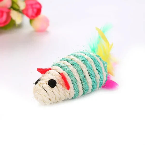 Sisal Scratch 'n' Feather Mouse Cat Toy- 4 pack