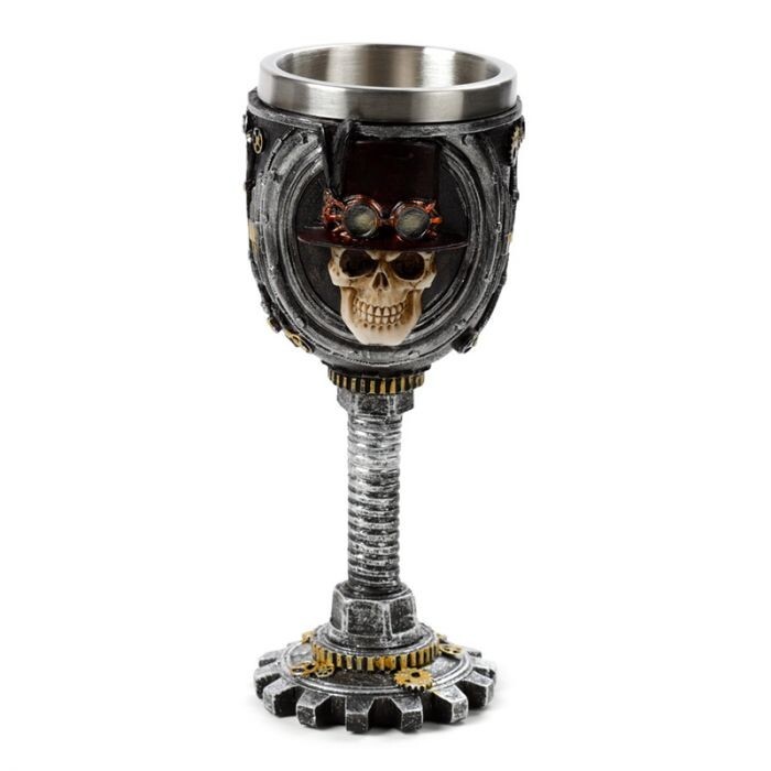 Steampunk Essence: Intricate Skull Design Decorative Goblet