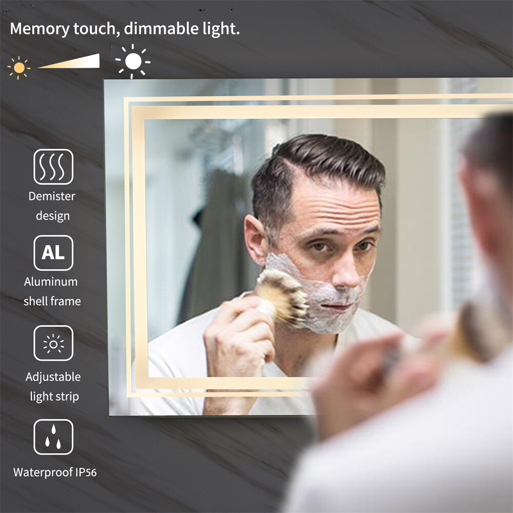 Large LED Bathroom Vanity Mirror with Front & Backlight Anti-fog Memory Dimmable