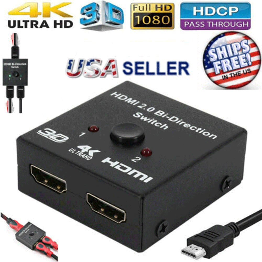 HDMI 2.0 HDTV Switch Switcher Splitter Bi-Direction Hub HDCP 2x1 1x2 In Out 4K