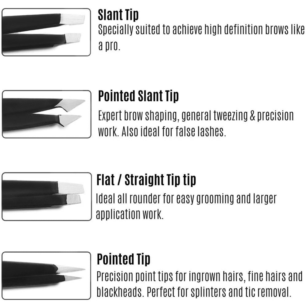 Professional Eyebrow Tweezers Set Plucker Puller Slanted Pointed Tip Manicure