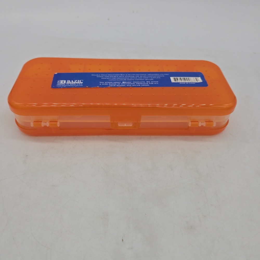 BAZIC Plastic Pencil Case 8" Double Deck Utility Storage Box, Organizer Orange