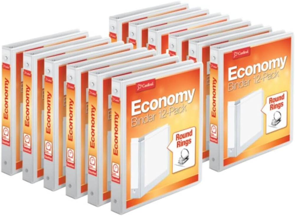 1 Inch 3 Ring Binders, White, 12 Pack, round Ring Binder, Holds 225 Sheets, PVC