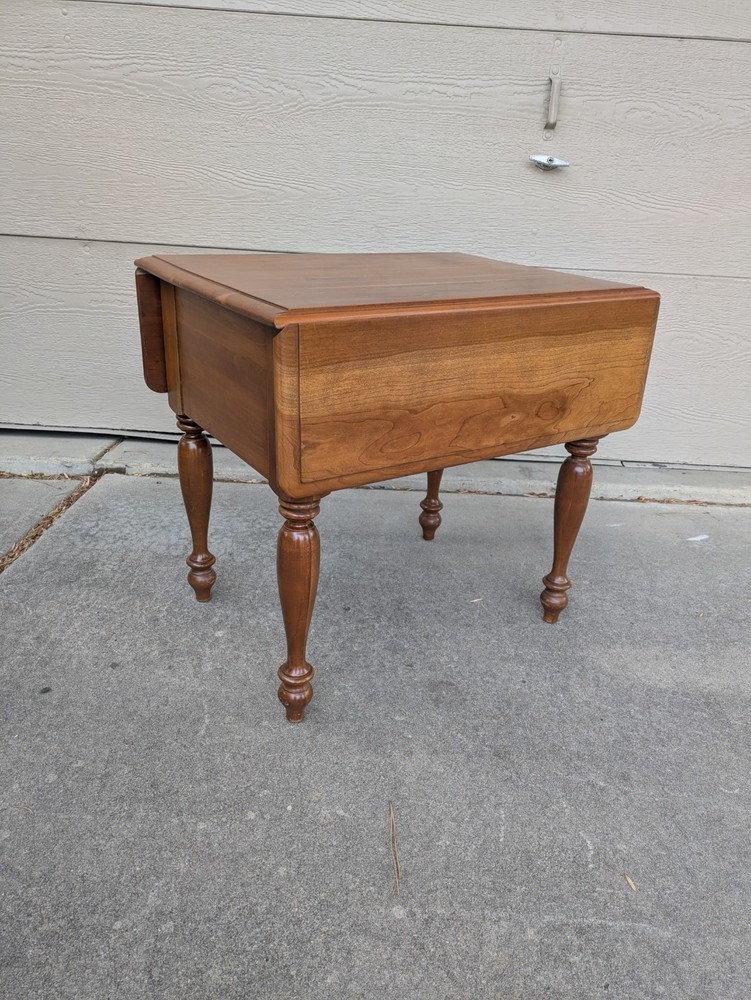 Vintage Rustic Country Colonial Solid Cherry Wood Drop Leaf 2-Drawer End Table A