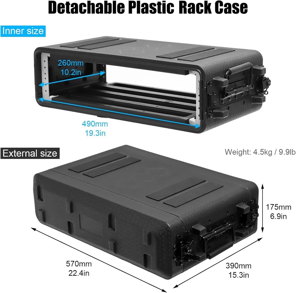 6U Rack Case Shallow 10"/15" Depth Flight Case Dust-Proof Microphone Compartment