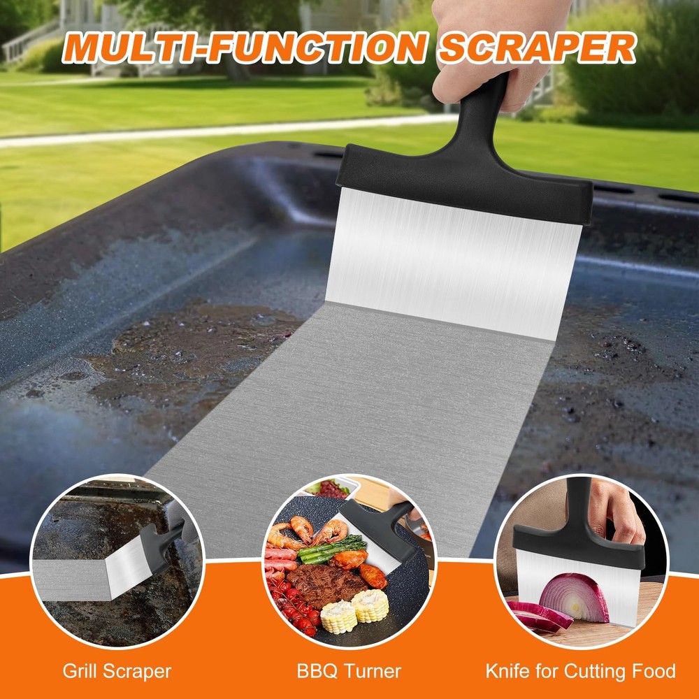 Griddle Scraper, Stainless Steel Flat Top Grill Scraper 5" Handle Unique Design