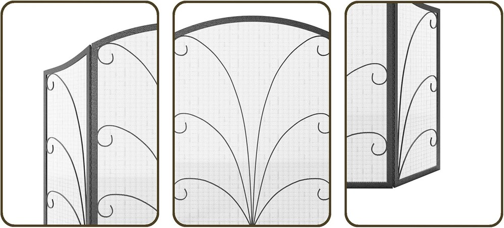 3-Panel Arched Fireplace Screen Decorative Handcrafted Scroll Wrought Iron
