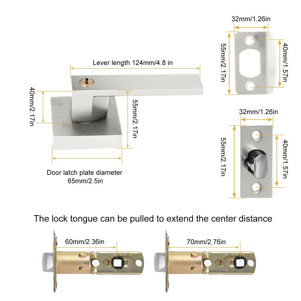 12pcs Door Knob Levers Privacy Passage Handle Square Entry Locks Silver