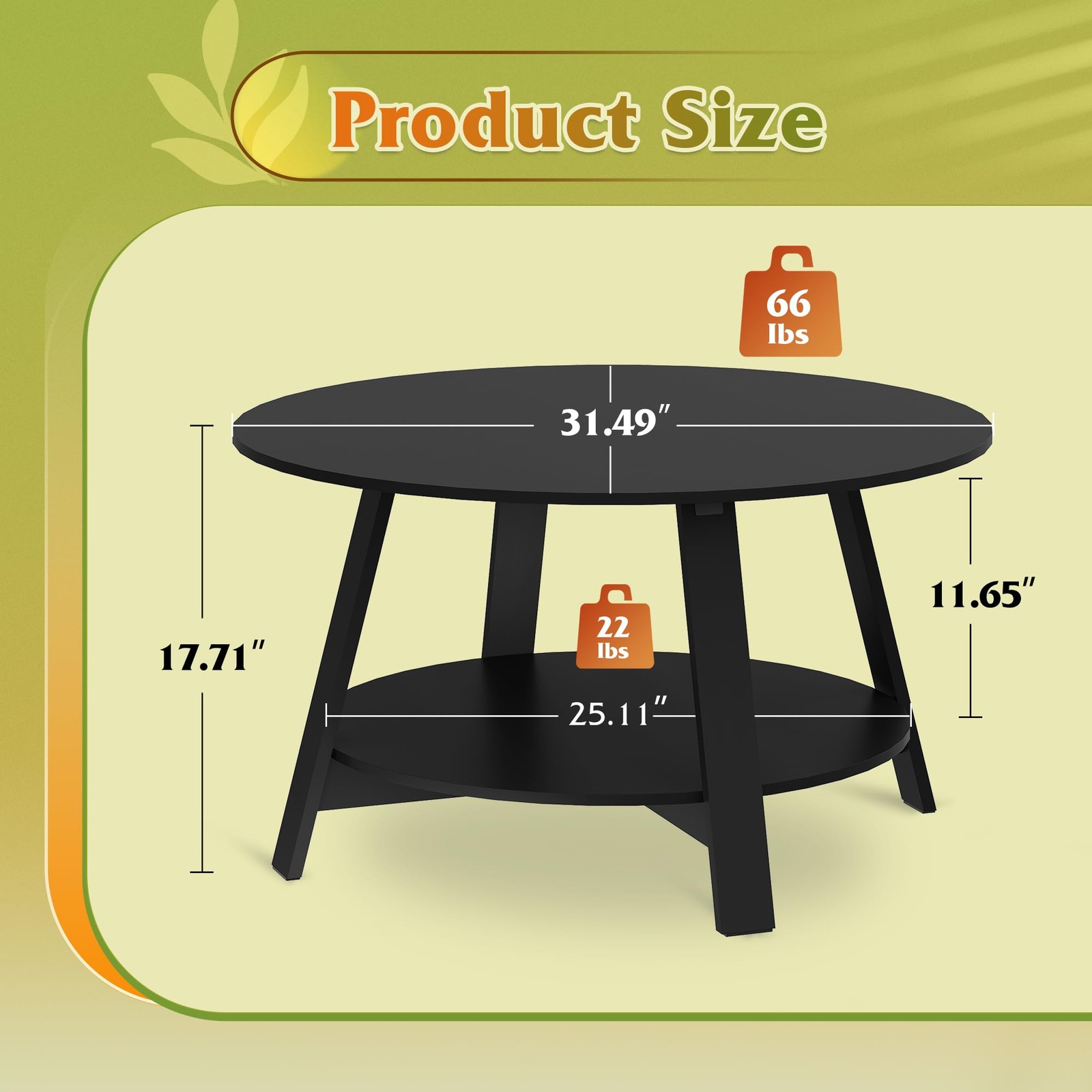 31.5 Inch Wood Black Round Coffee Table For Living Room With Storage Clearance