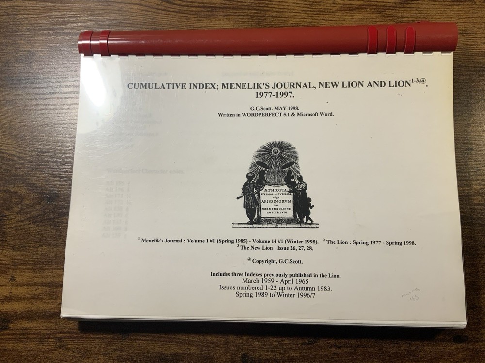 Cumulative Index Meneliks Journal 1977-1997 Paperback A4 Size Paperback