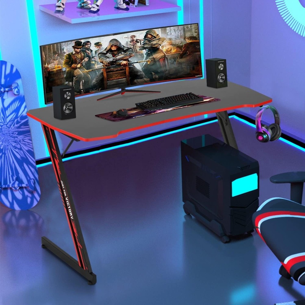 Spacious 47-Inch Ergonomic Gaming Workstation with Adjustable Features in Red