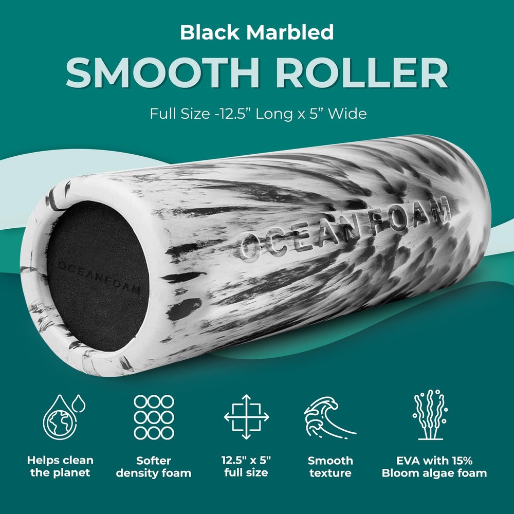 Smooth Soft Foam Roller (Black Marbled) - Beginner, Travel Sized Low Density ...
