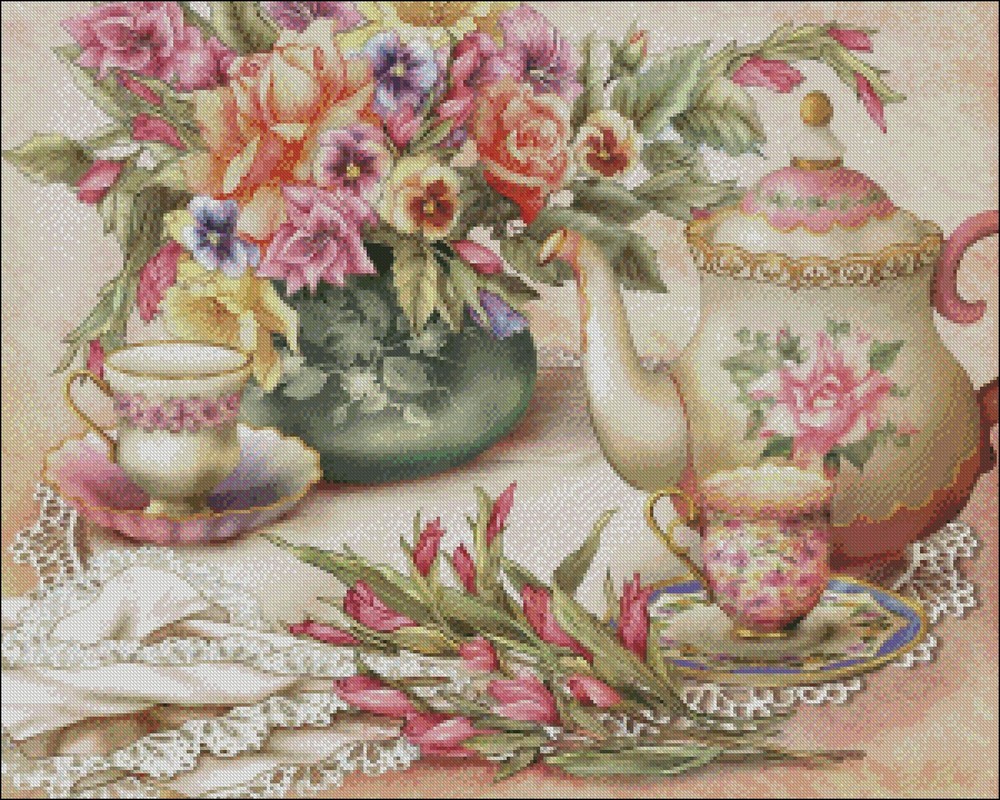Victorian Tea - Chart Counted Cross Stitch Patterns Needlework DIY DMC Color