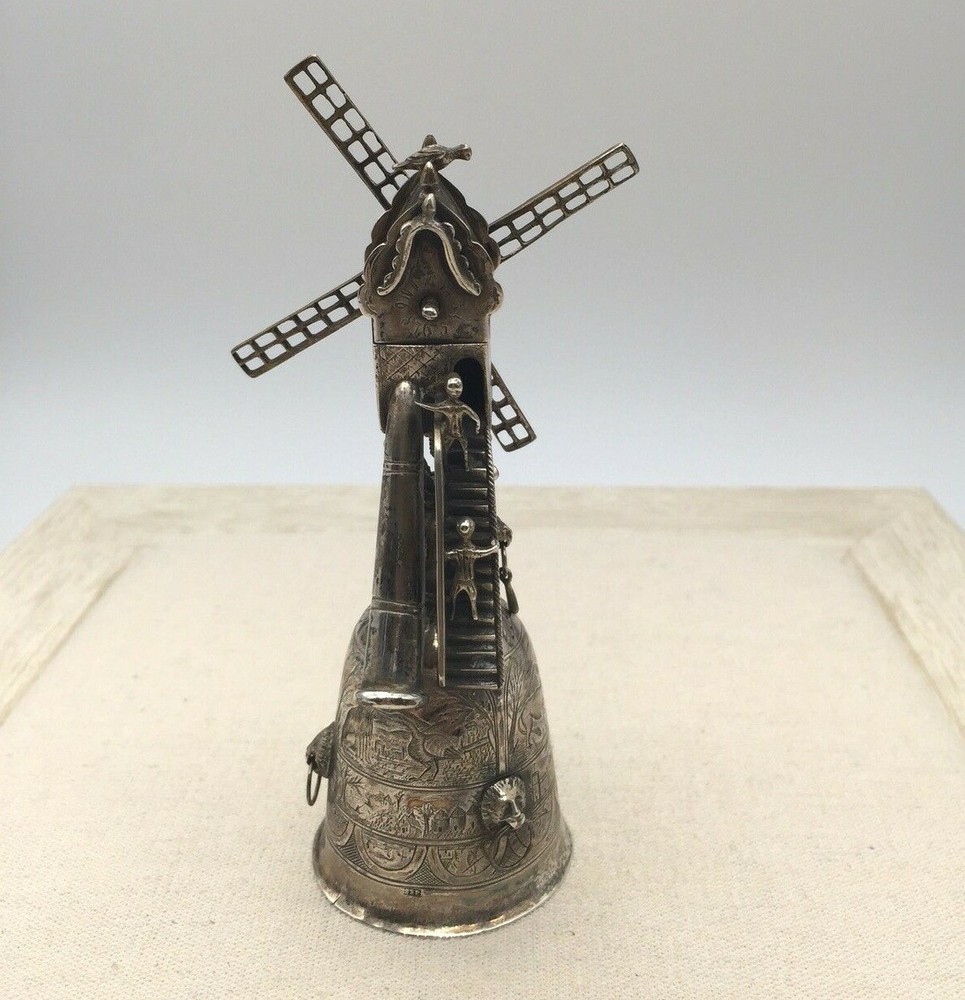 Antique DUTCH ~ SILVER BELL / CUP ~ Miniature Windmill