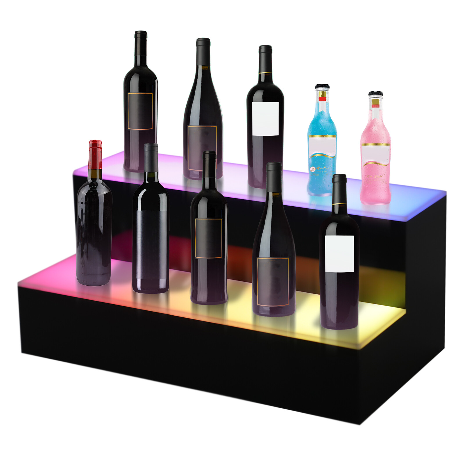 2 Tier LED Lighted Liquor Bottle Display Shelf - Glowing Bar Stand