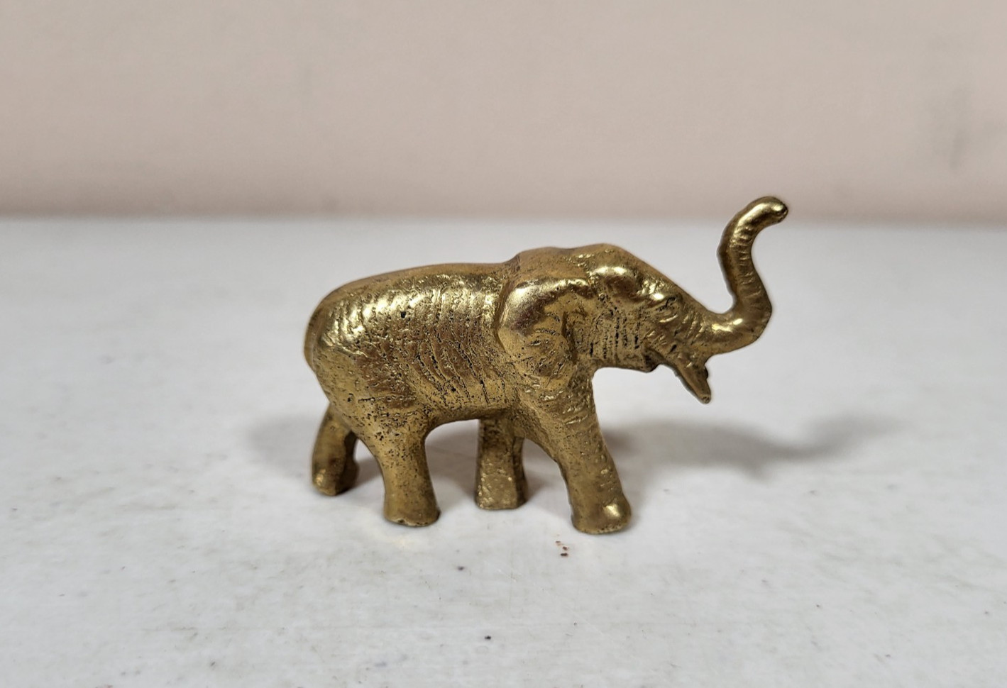 Miniature Brass Elephant Trunk Up Mini Animal Figurine Lucky Thai Amulet
