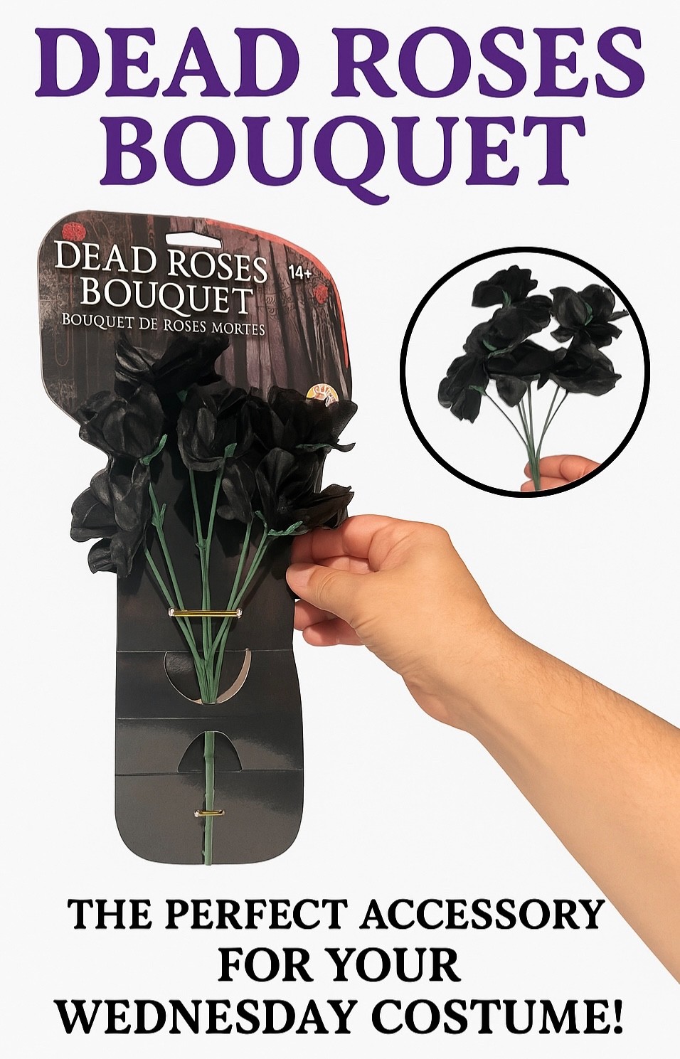DEAD BLACK ROSES BOUQUET 7 Flowers Wednesday Costume Prop Prank Gag Joke Gift