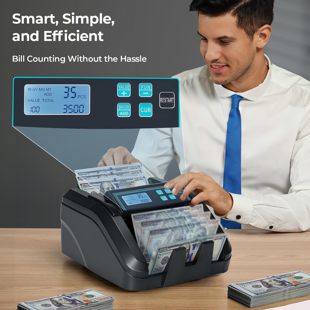 MUNBYN IMC51 Money Counter Machine Count Value Add+Batch/Add+ Value Mode Bill...