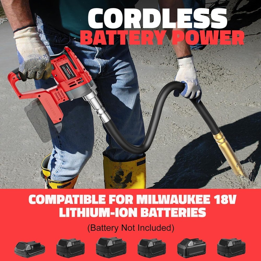 Handheld Concrete Vibrating Tool Compatible with Milwaukee 18V Battery (No Batte