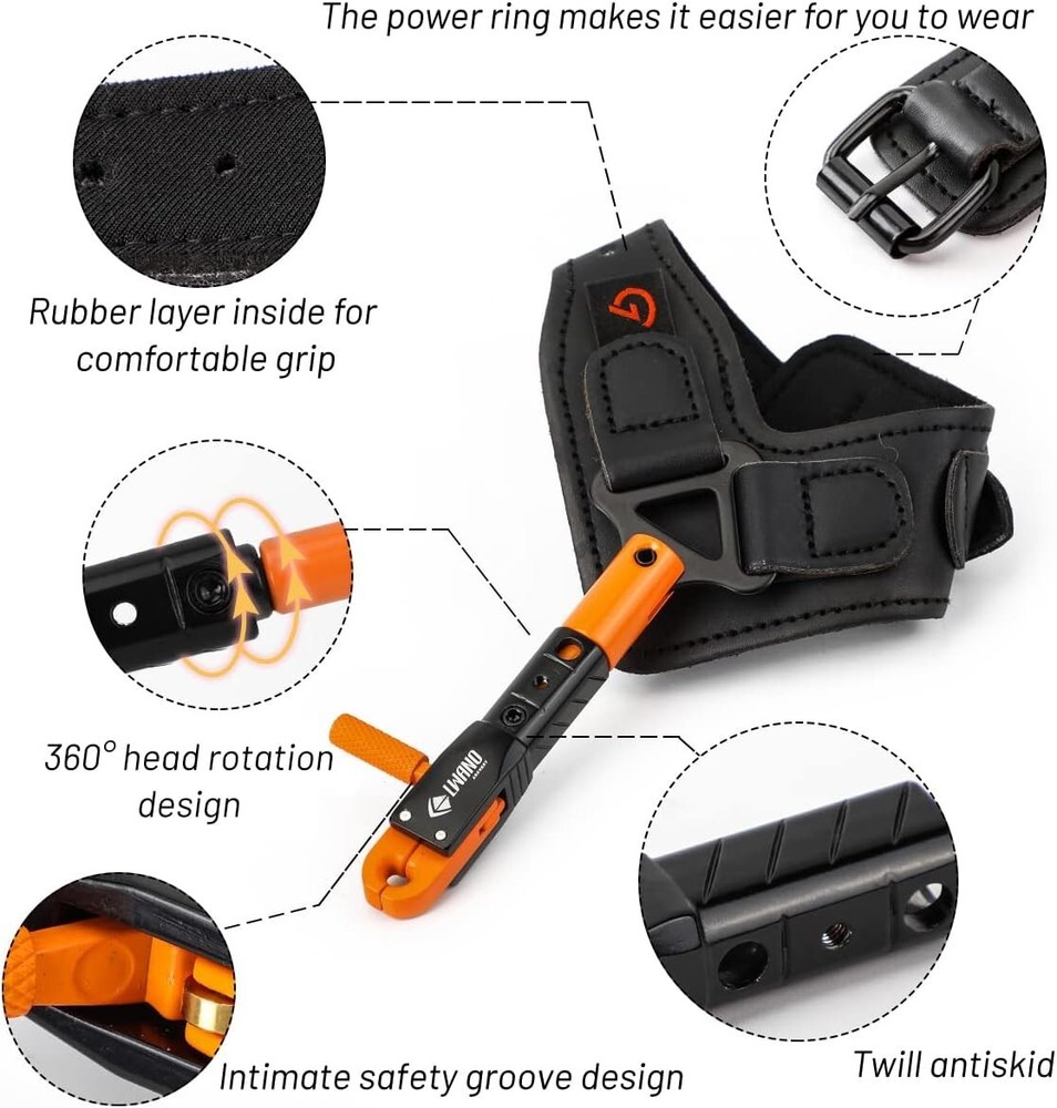 Leather Archery Release Aid with Adjustable Wrist Support & Hex Wrench