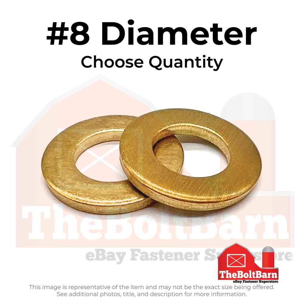 #8 Solid Brass Flat Washers (Pick Quantity)