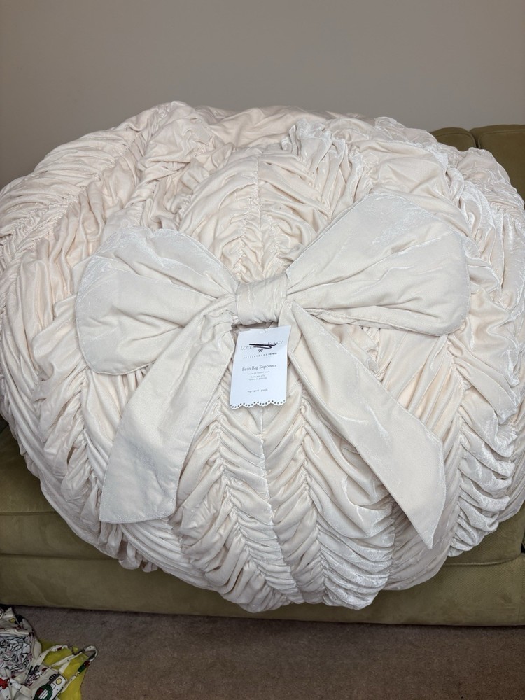 pottery barn Large LoveShackFancy Smocked Velvet Bean Bag Chair & Cover