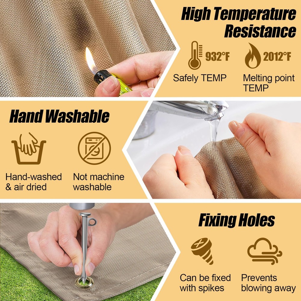 Fire Pit Mat - 37.8x39.4in Fireproof Blanket for Under Pit, Camel