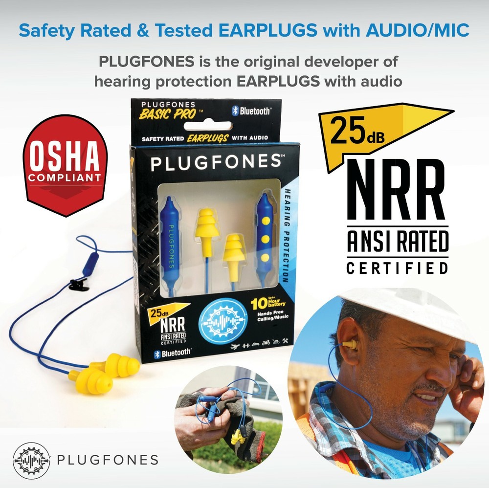 Plugfones Wireless BasicPro Bluetooth, Earplugs, Headphones Shooting OSHA Safety