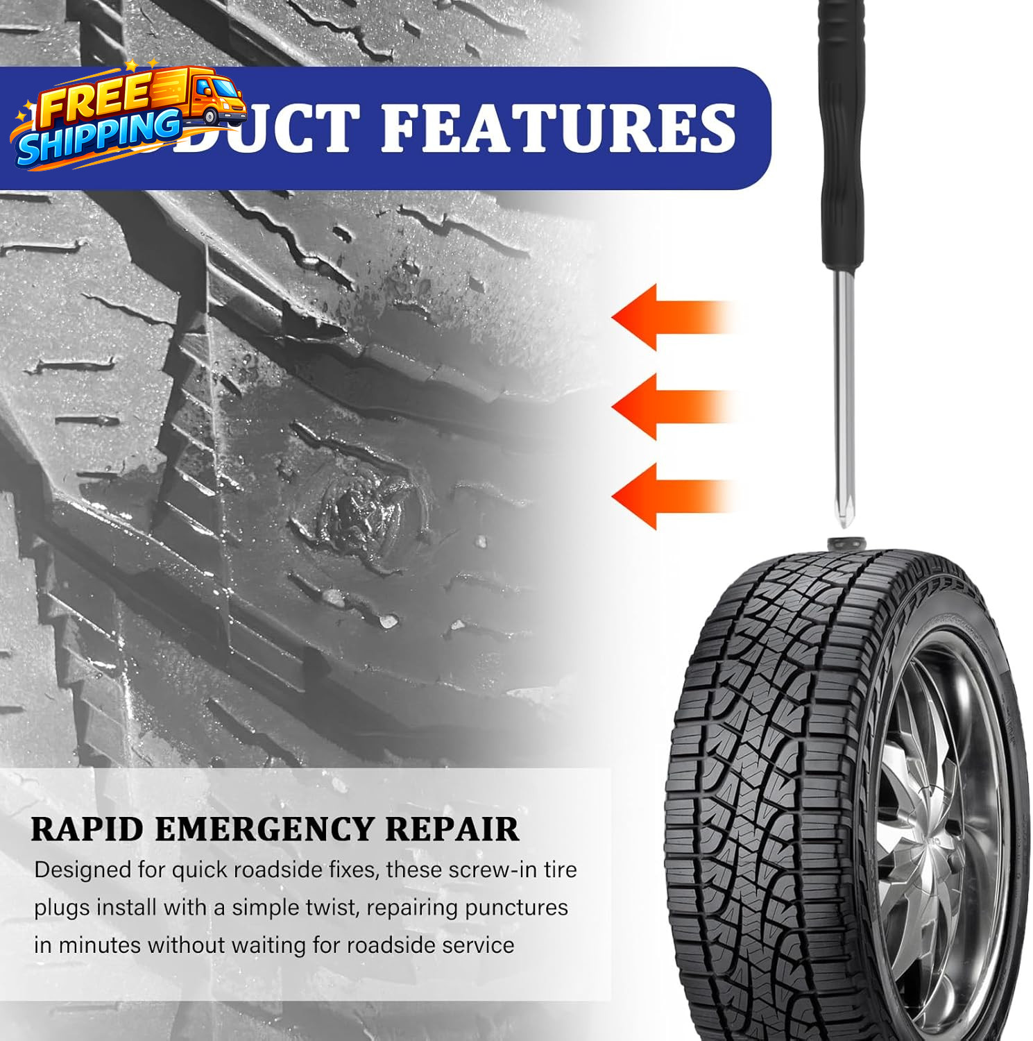 100PCS Screw Tire Plugs Kits with Screwdriver 3 Sizes Screw in Tires Plugs