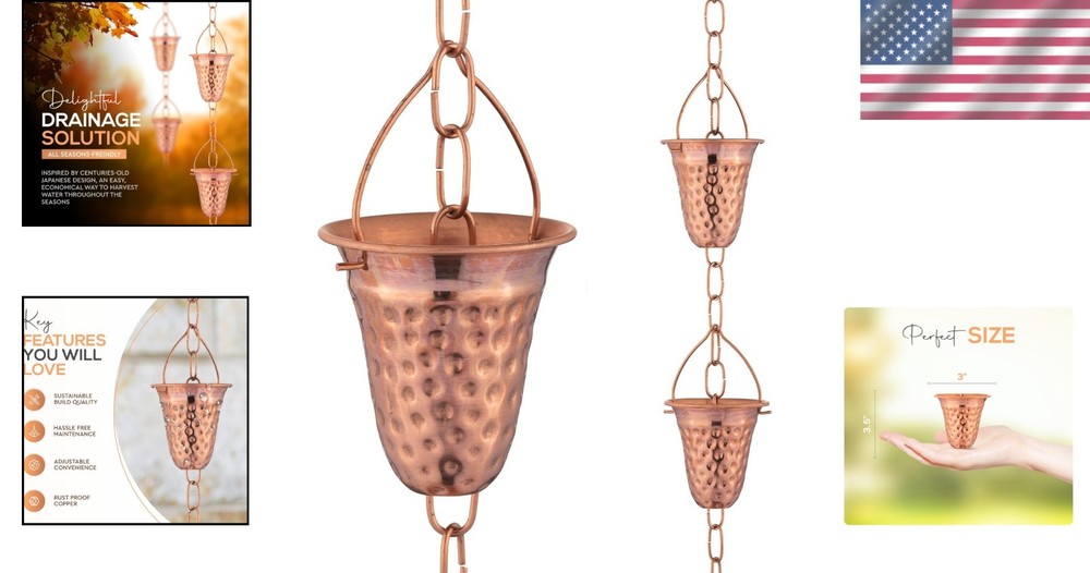 Charming Copper Bell Rain Chain - 6.5’ Elegant Drainage Solution for Gardens