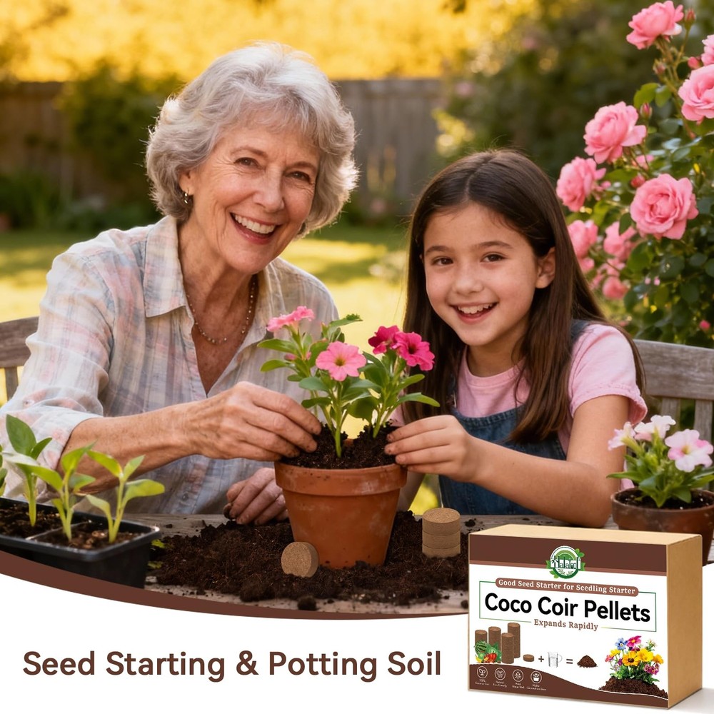 Halatool 55 Pcs Compressed Coco Coir Pellets, Seed Starter Soil Pellets for I...