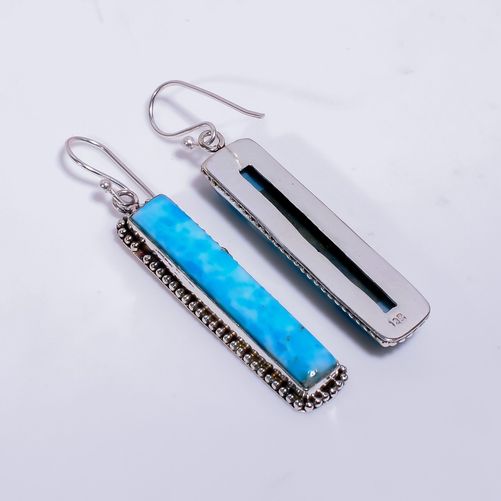 Natural Larimar Earring Solid 925 Sterling Silver Gemstone Earring MO**