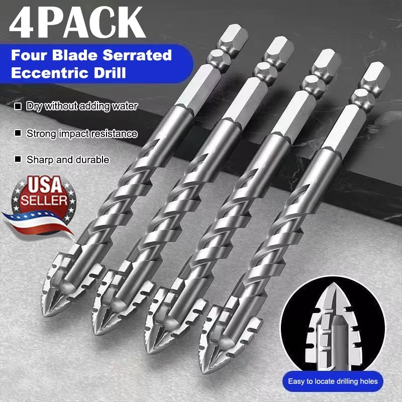 4X Eccentric Drill Bit Set Four-Flute Sawtooth Eccentric Drill Bit High Hardness