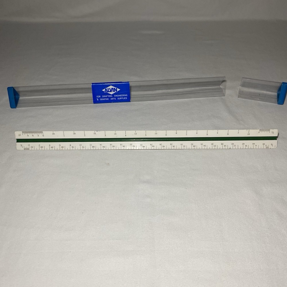 Alvin 244B Drafting Engineer Scale 12” Triangular Ruler W/Case Bamboo Japan Used