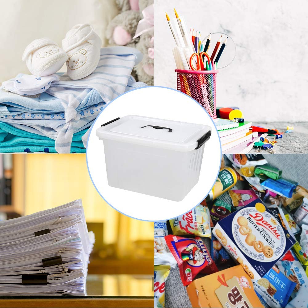 Plastic Latching Storage Box 12 Quart Clear Lidded Bin Black Handle 1 Pack